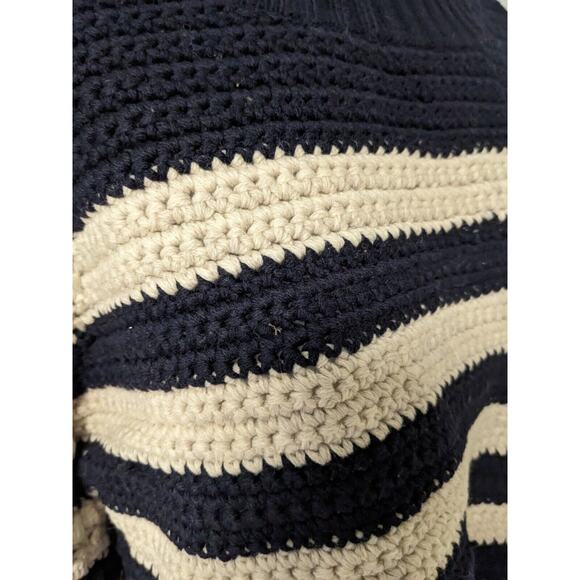 Sea Size XL Reese Popcorn Sweater Navy Cream Striped 100% Wool Knit Long Sleeves - Picture 5 of 12